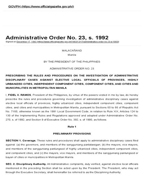 Administrative Order No. 23, s. 1992 .